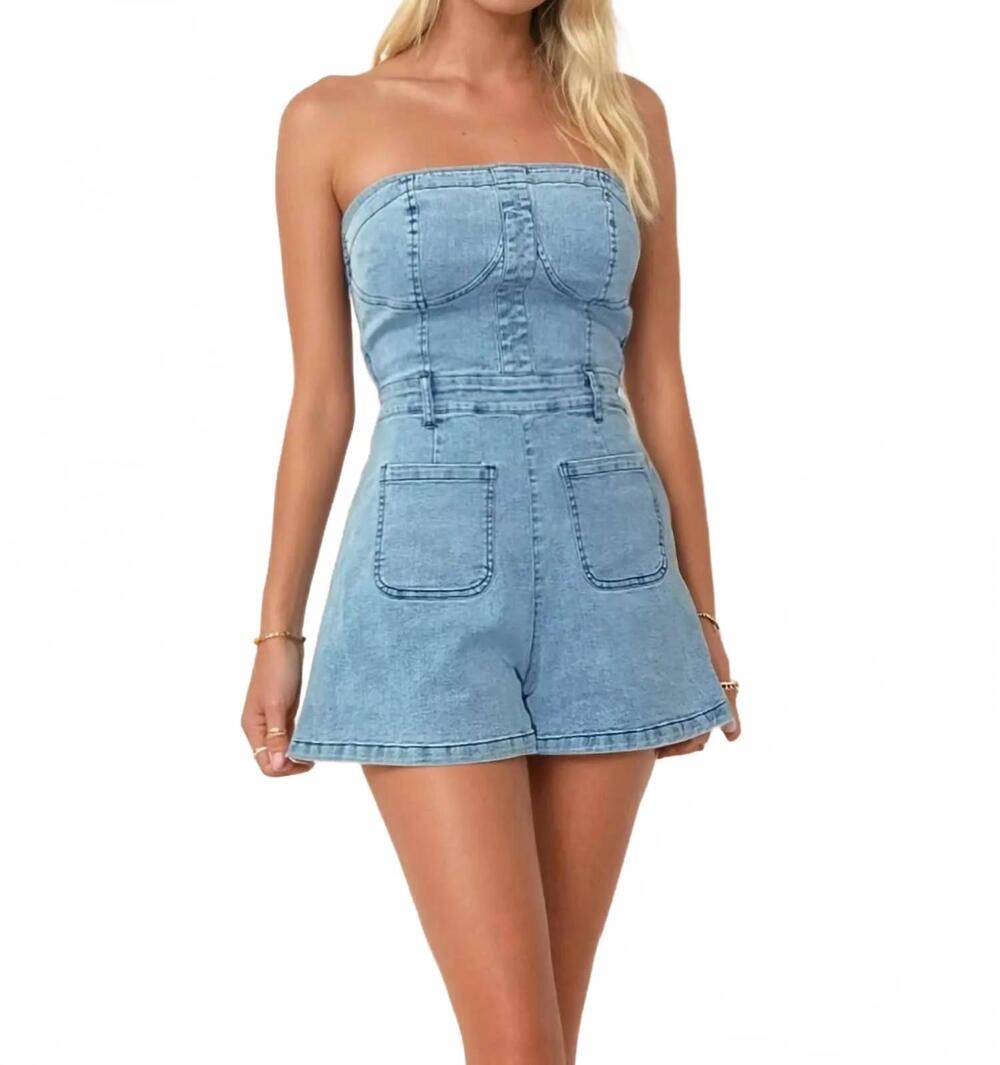 NEW WISTERIA LANE darling strapless romper in denim